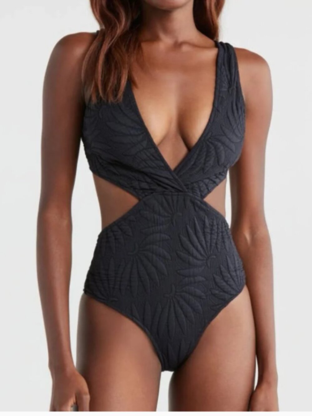 Farm Rio Copabanana Side Cutout Quilted Black One Piece Swimsuit Size Medium